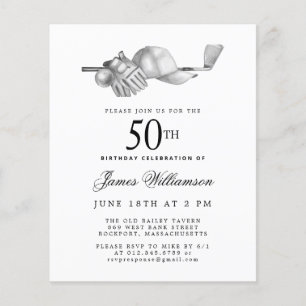 Papier Budget Black White Golf Invitation 50e anniversair