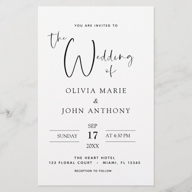 Papier Budget Black White Mariage Typographie moderne (Devant)