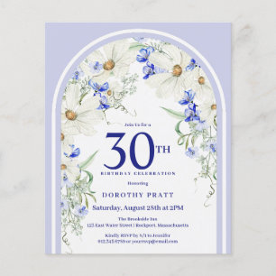 Papier Budget Blanc Bleu Arc Floral 30e Anniversaire Invi