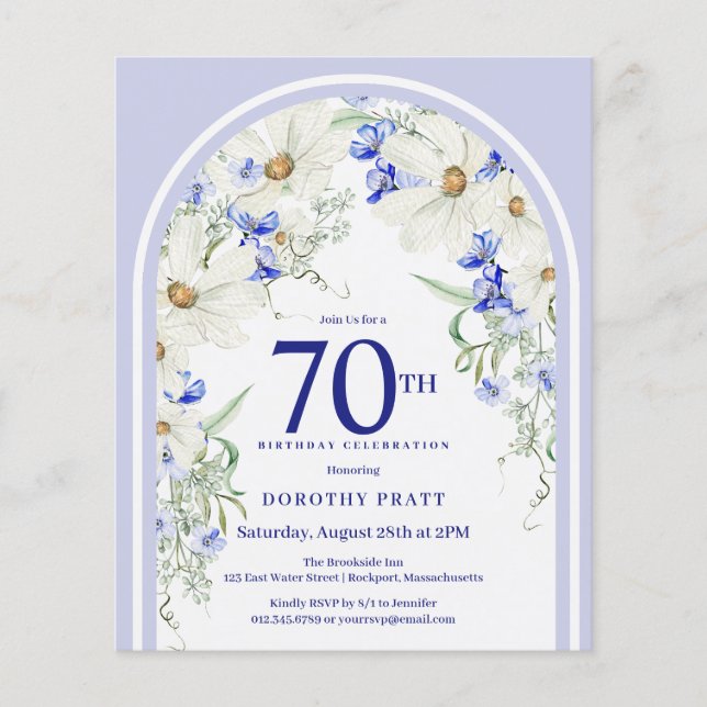 Papier Budget Blanc Bleu Arc Floral 70e Anniversaire Invi (Devant)