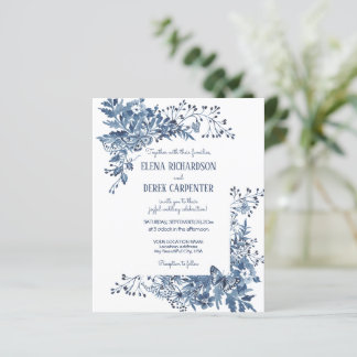 Papier Budget Blanc Bleu Fleur sauvage Oiseau Floral Mari