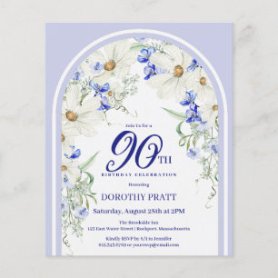 Papier Budget Blanc Bleu Floral 90e anniversaire Invitati