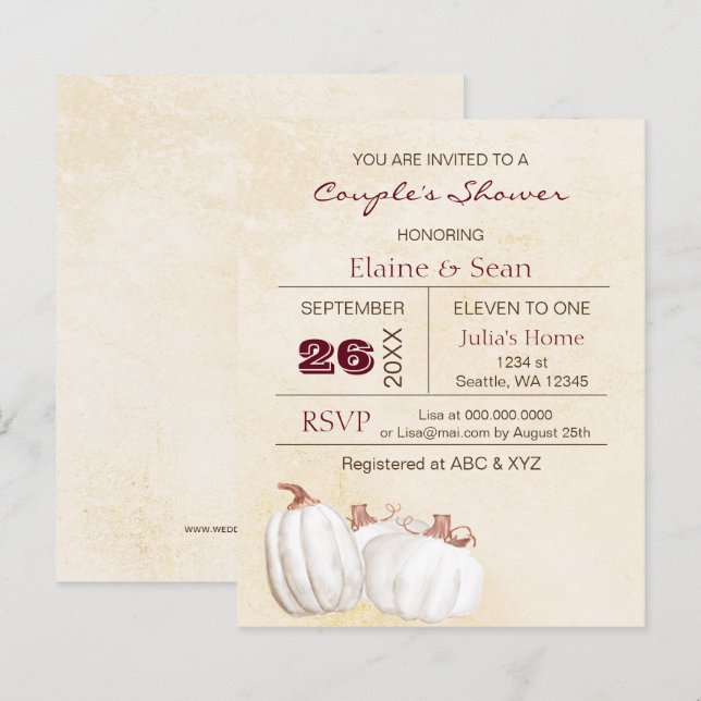 Papier Budget blanc citrouille automne nuptiale de douche (Devant / Derrière)