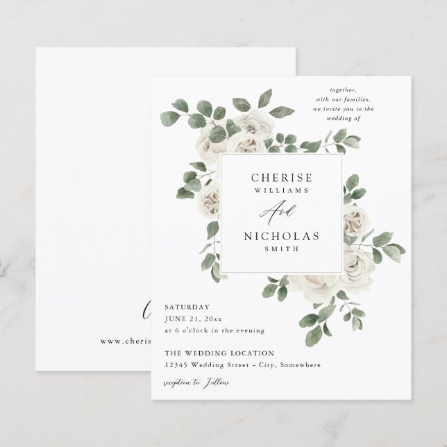Papier Budget blanc doux Floral & Mariage Eucalyptus (Devant / Derrière)