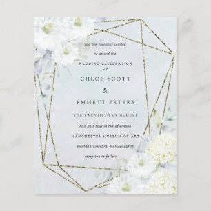 Papier Budget Blanc Floral Bleu Faire-part de mariage