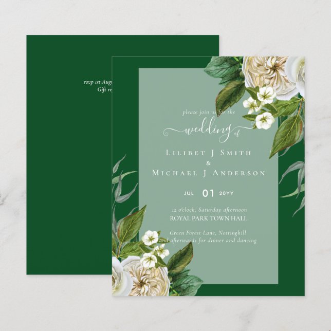 Papier BUDGET Blanc Roses Bouquet Mariage Floral (Devant / Derrière)