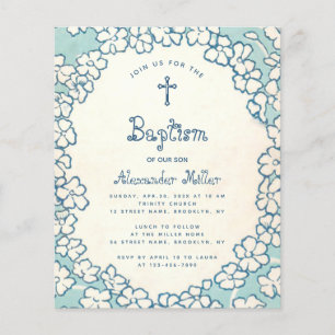 Papier Budget Bleu Blanc Floral Frame Baptême Invitation