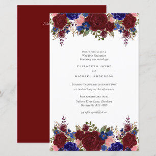 Papier BUDGET Bleu Bourgogne Mariage floral Inviter A9