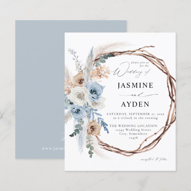 Papier Budget bleu et beige Boho Floral Mariage B (Devant / Derrière)