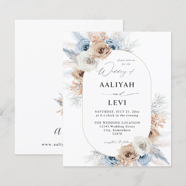 Papier Budget bleu et beige Boho Mariage floral 2 (Devant / Derrière)