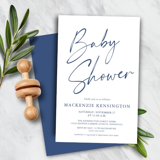 Papier Budget Bleu Simple Script Bébé Garçon Douche (Budget Blue Simple Script Baby Boy Shower Invitation )