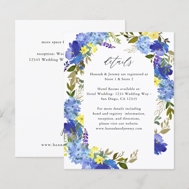 Papier Budget bleu violet et jaune Détails floraux (Devant / Derrière)