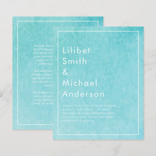 Papier Budget BLIZZARD BLUE Watercolor Plage Mariage (Devant / Derrière)