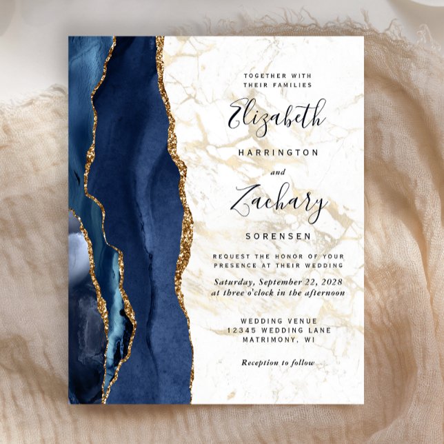 Papier Budget Blue Agate Faire-part de mariage en marbre  (Créateur téléchargé)