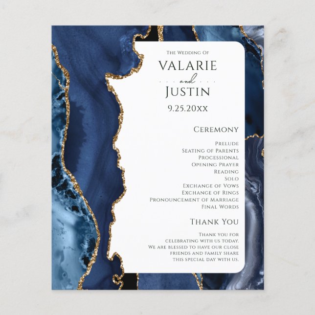 Papier Budget Blue Agate Gold Parties scintillant Wedding (Devant)