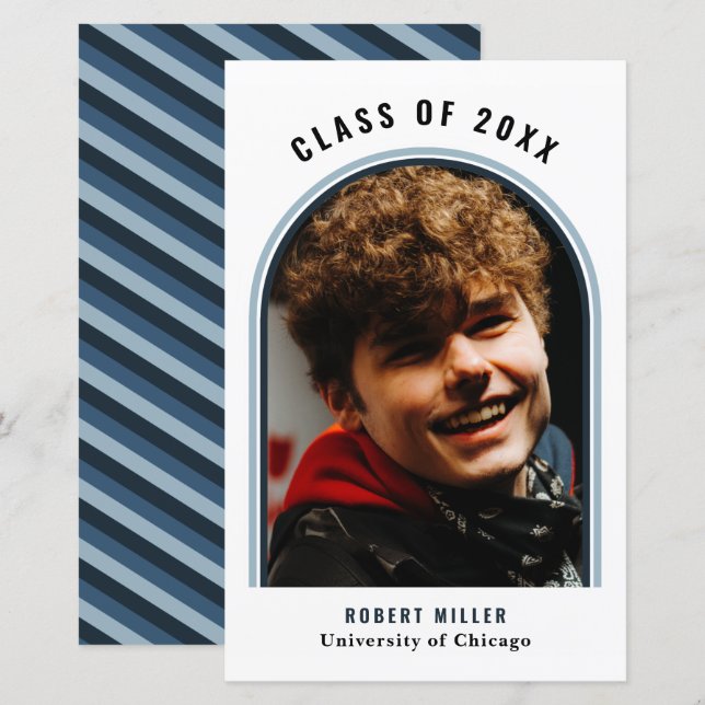 Papier Budget Blue Arch Faire-part de graduation photo (Devant / Derrière)