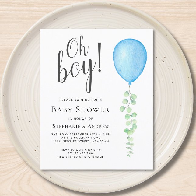 Papier Budget Blue Balloon Couples Baby shower Invitation (Créateur téléchargé)