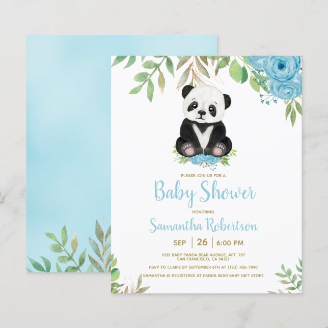 Papier Budget Blue Boy Bear Green Shower Invitation (Devant / Derrière)