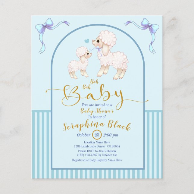 Papier BUDGET Blue Boy Lamb Baby shower Invitation (Devant)