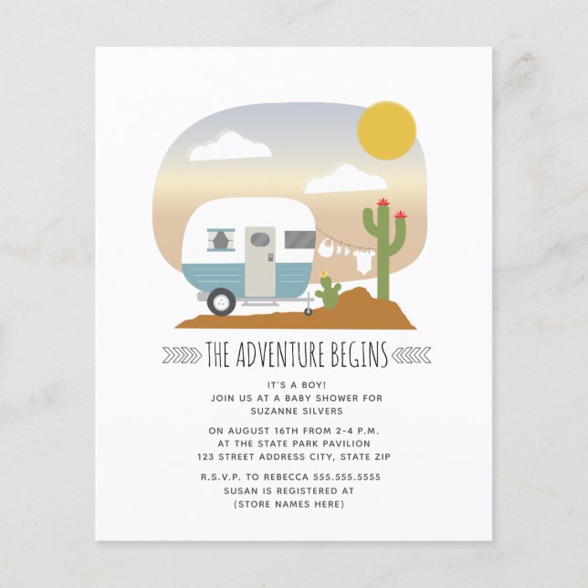 Papier Budget Blue Camper Desert Baby shower (Devant)