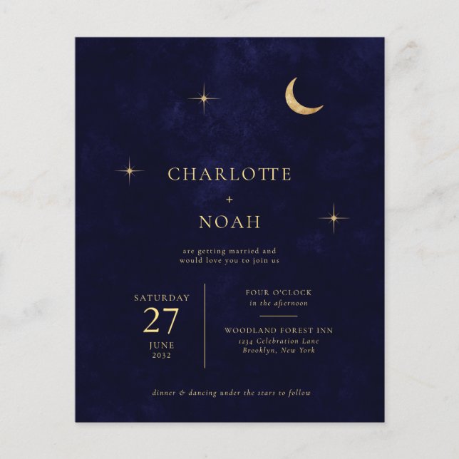Papier BUDGET Blue Celestie Gold Moon Star Mariage photo (Devant)