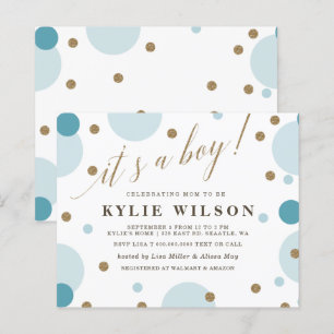 Papier Budget Blue Confetti Boy Baby shower Invitation