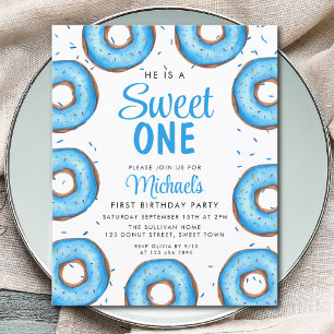 Papier Budget Blue Donut Boy's First Birthday Invitation