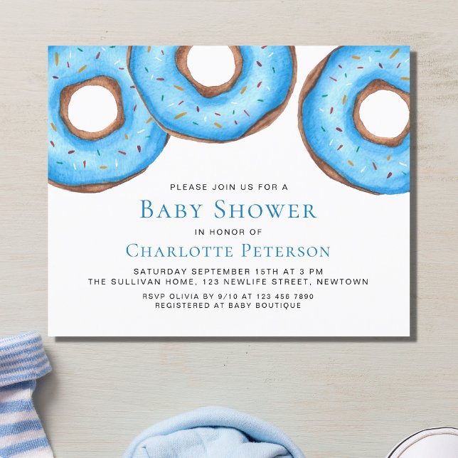 Papier Budget Blue Donuts Boy's Baby shower Invitation (Créateur téléchargé)