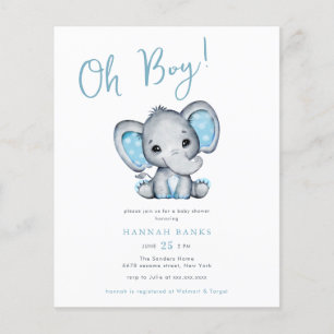 Papier Budget Blue Elephant Baby Boy Shower Invitation