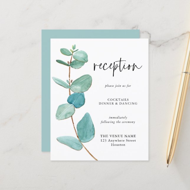 Papier Budget Blue Eucalyptus Mariage Détails de la récep (Devant/Arrière en situation)
