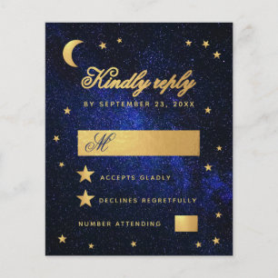 Papier Budget Blue Faux Gold Stars Mariage céleste RSVP