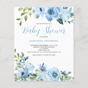Papier Budget Blue Floral Baby shower Invitation