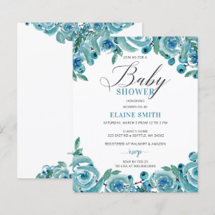 Papier Budget Blue Floral Boy Baby shower Invitation