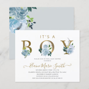 Papier Budget Blue Floral Boy Baby shower Invitation