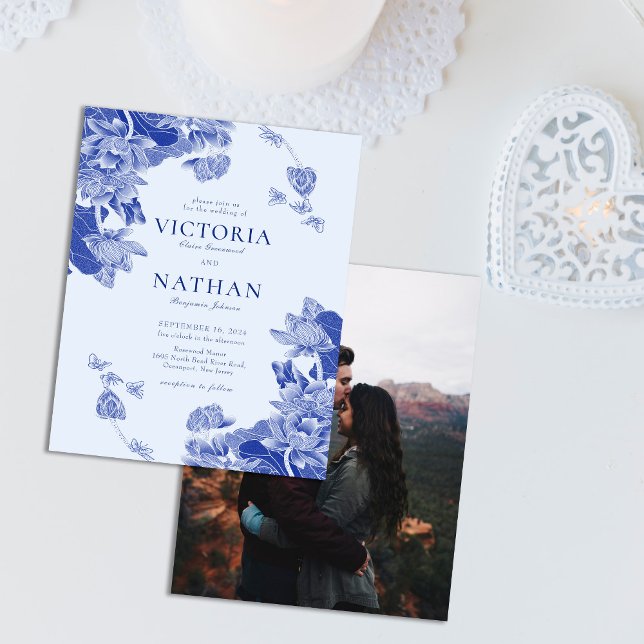 Papier Budget Blue Floral Chinoiserie Chic Photo Mariage (Créateur téléchargé)