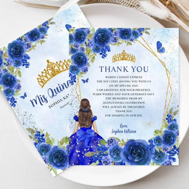 Papier Budget Blue Floral Princesse Quinceañera Merci (Créateur téléchargé)