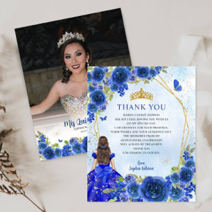 Papier Budget Blue Floral Quinceañera Photo Merci