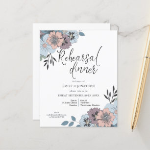 Papier Budget Blue Floral Rehearer Dîner Invitation