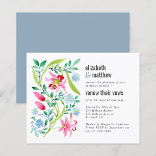Papier Budget Blue Floral Vow Renewal Invitation