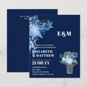 Papier BUDGET Blue Floral Wedding Invitation