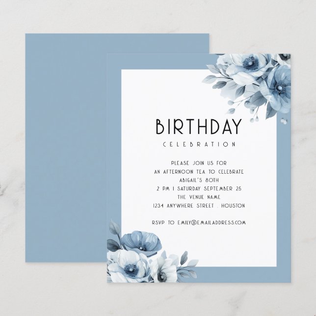 Papier Budget Blue Florals Afternoon Tea 80e anniversaire (Devant / Derrière)