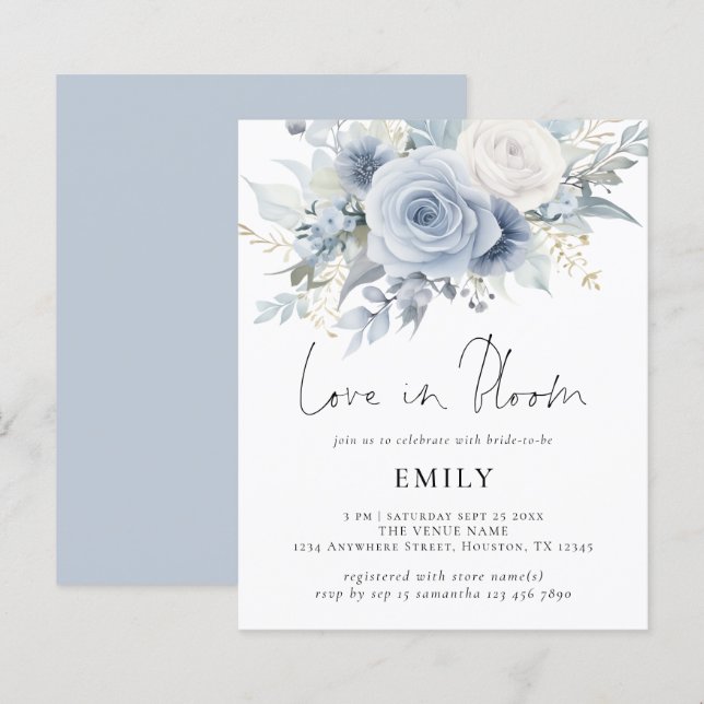Papier Budget Blue Florals Amour dans la Fête des mariées (Devant / Derrière)