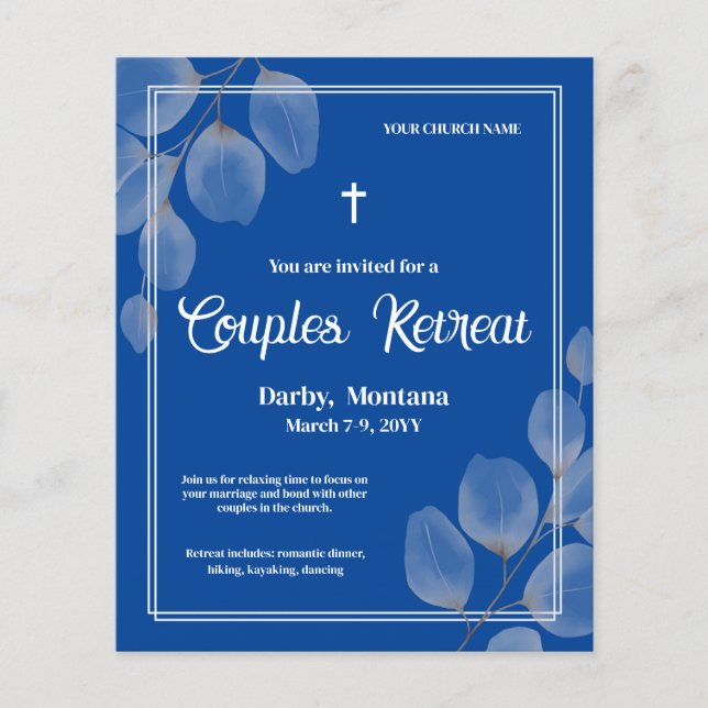 Papier Budget Blue Foliage Couples Retraite Invitation (Devant)