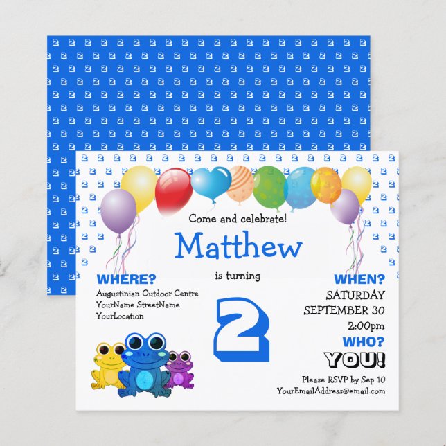 Papier Budget Blue Frog Boys Anniversaire Invitation (Devant / Derrière)