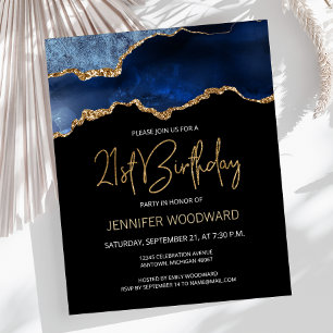Papier Budget Blue Gold Agate 21e anniversaire Invitation