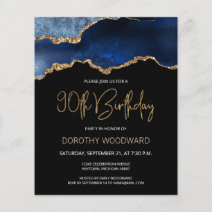Papier Budget Blue Gold Agate 90e anniversaire Invitation
