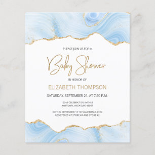 Papier Budget Blue Gold Agate Boy Baby shower Invitation