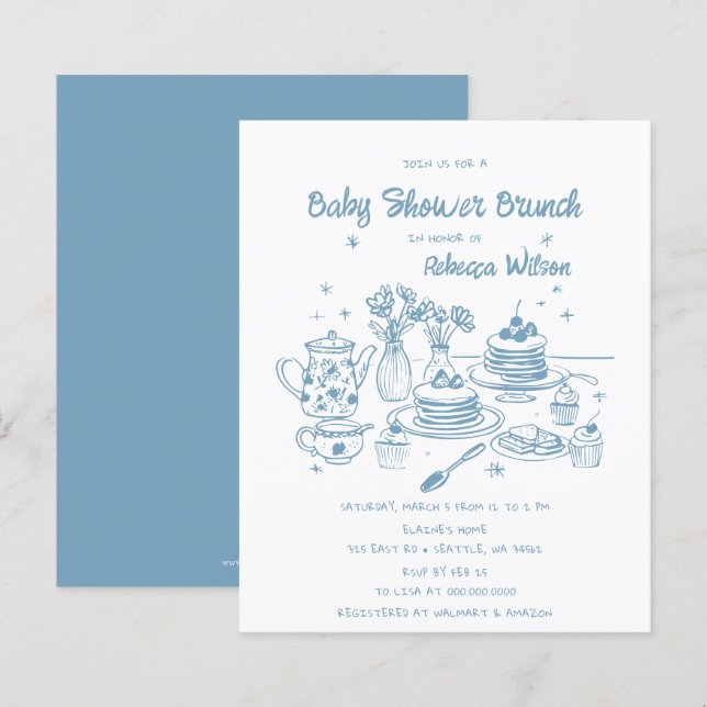 Papier Budget Blue Main Dray Boy Baby shower Brunch (Devant / Derrière)