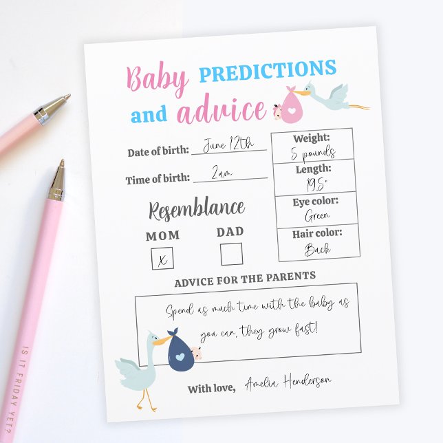 Papier Budget Blue Pink Baby Prédictions Conseils jeu de  (Budget Blue Pink Baby Predictions Advice Quiz Game
)
