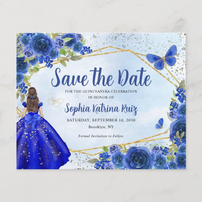 Papier Budget Blue Princess Quinceañera Enregistrer la da (Devant)